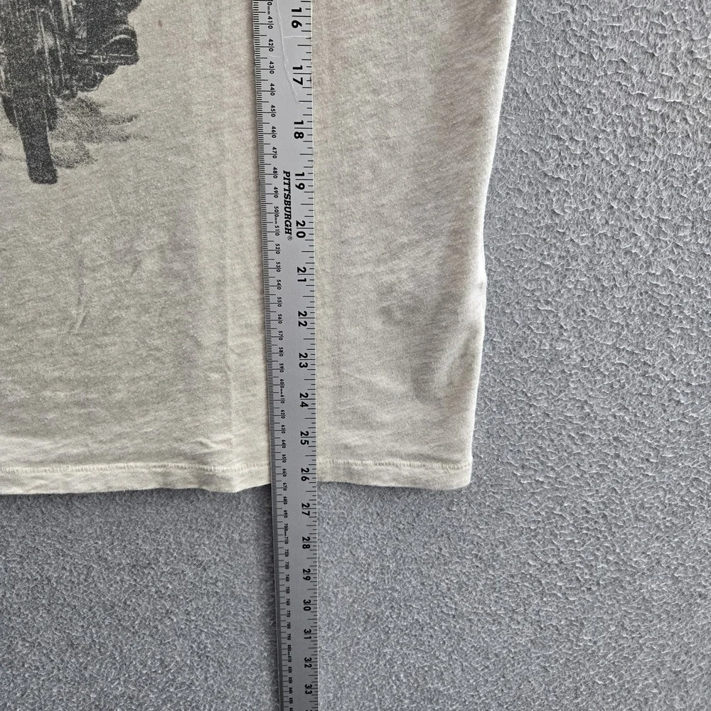 Lucky Brand Men Shirt M Beige Graphic Motorcycle Rider Biker Grunge READ